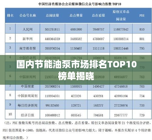 国内节能油泵市场排名TOP10榜单揭晓