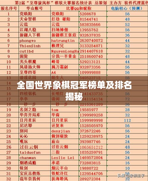 全国世界象棋冠军榜单及排名揭秘