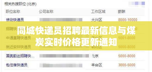 同城快递员招聘最新信息与煤炭实时价格更新通知